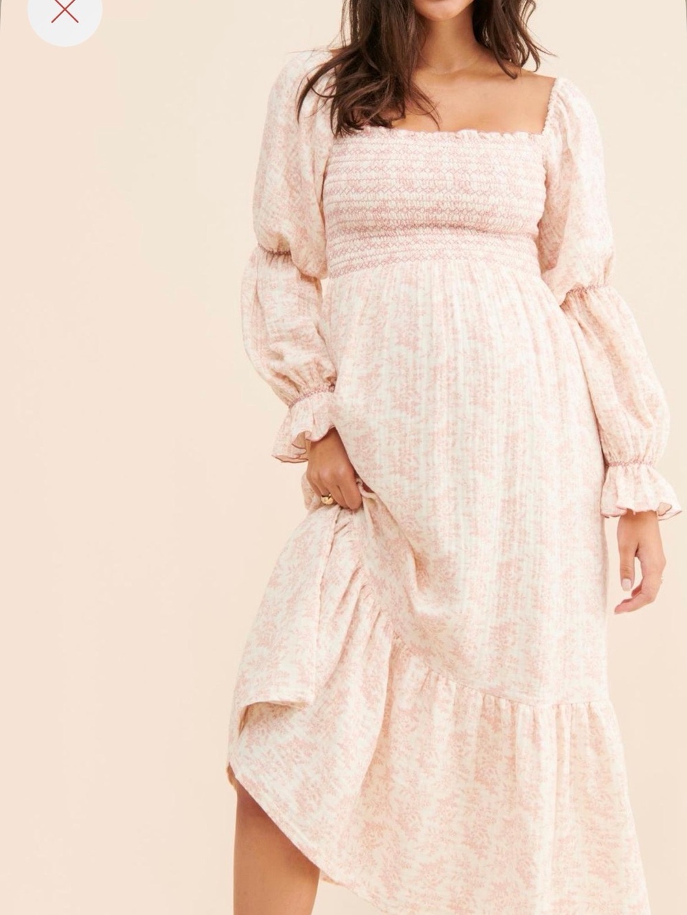 Women's Pink Smocked Maxi Dress with Puff Sleeves - Maternity